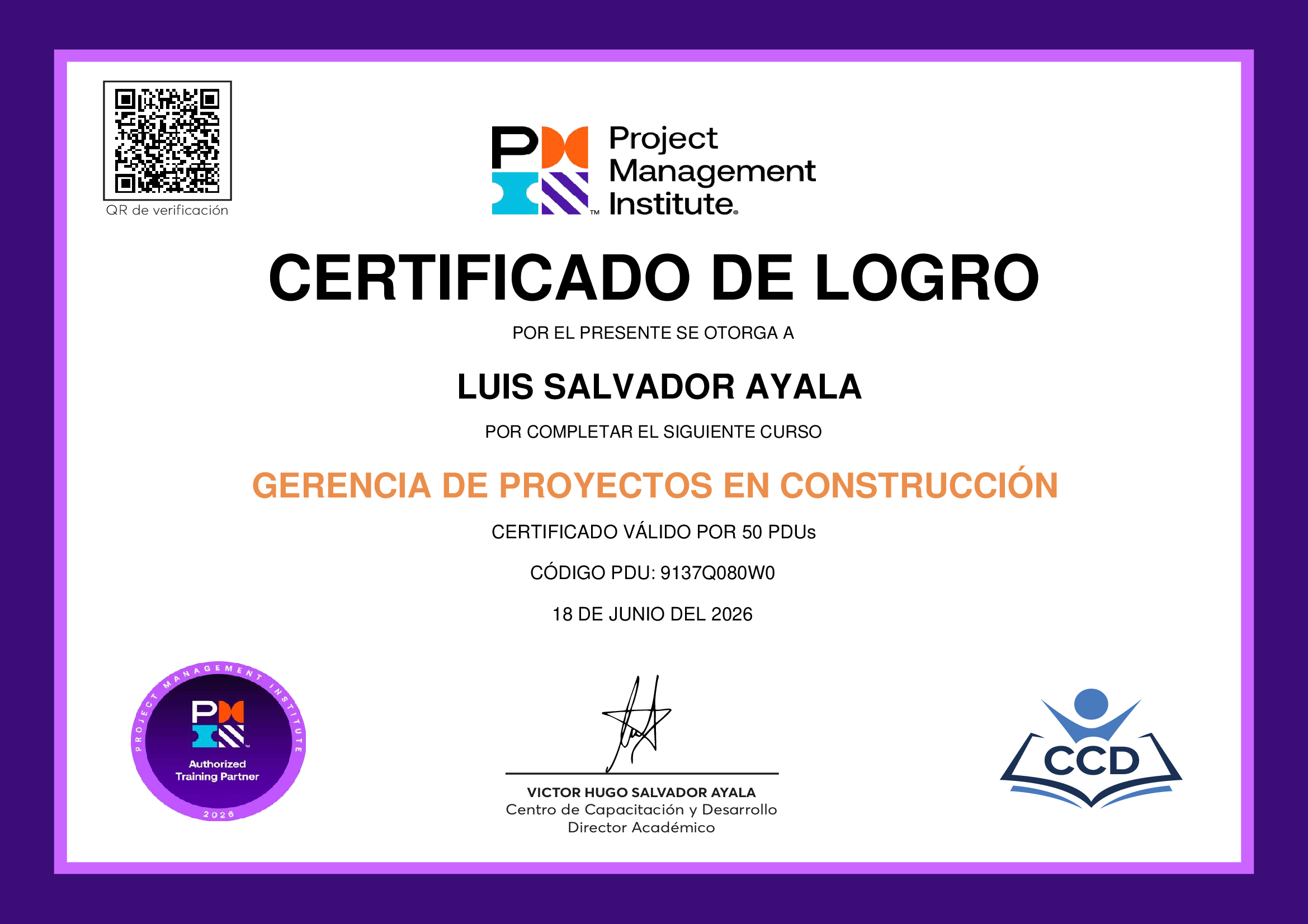 Certificado de Project Management Institute
