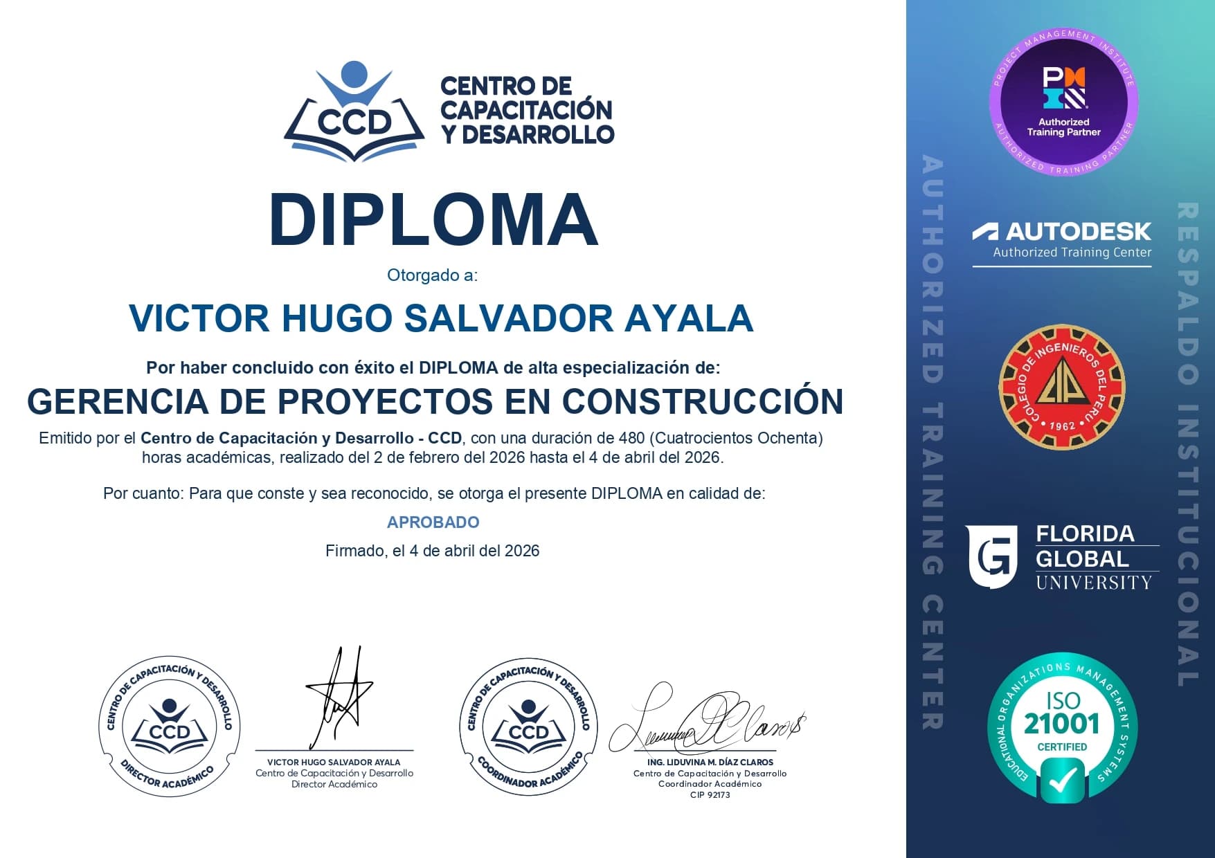 Certificado de Centro de Capacitación y Desarrollo