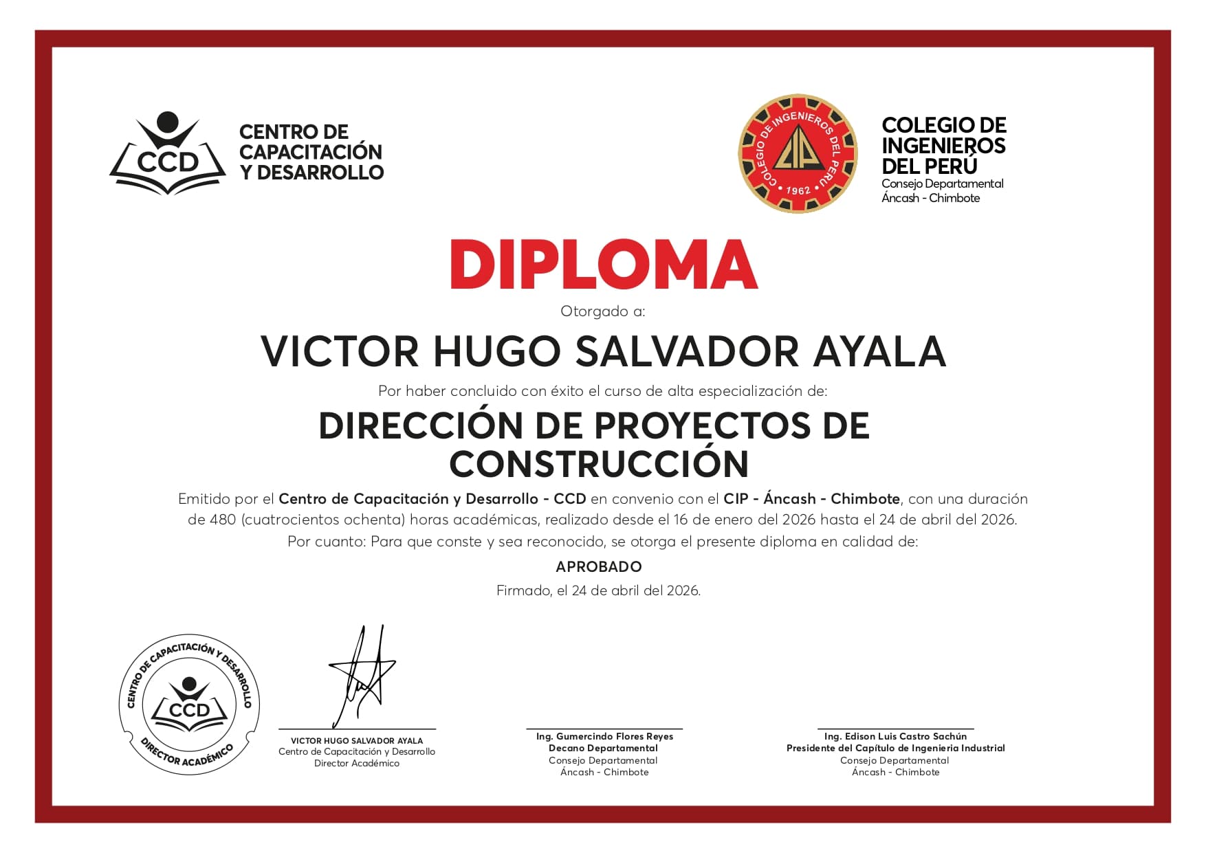 Certificado de Colegio de Ingenieros del Perú